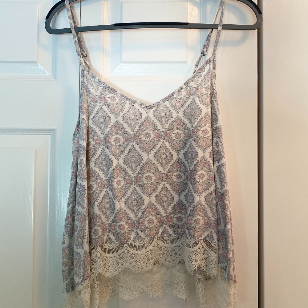 Printed w/ Lace Spaghetti Strap